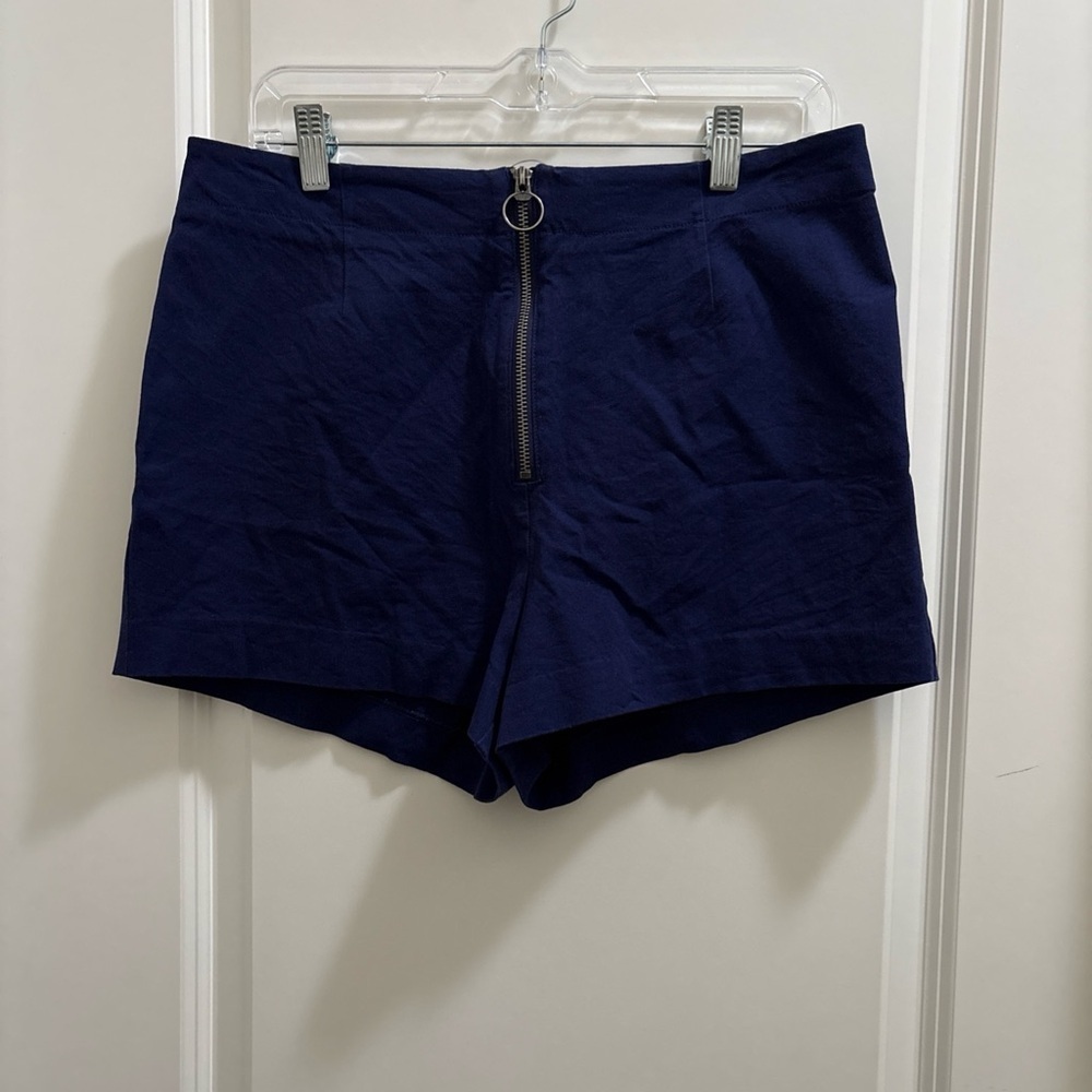 ANTHROPOLOGIE Maeve Zippered Micro Shorts Navy Blue Size 12 Disco Nautical - Picture 4 of 7
